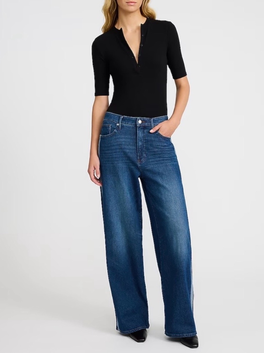 NWT Express Size 6R Low Slung Dark Wash Side Stripe Baggy Jeans Wide Leg Denim